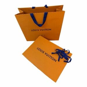 Louis Vuitton Orange Gift Bag and Box with Blue Ribbon